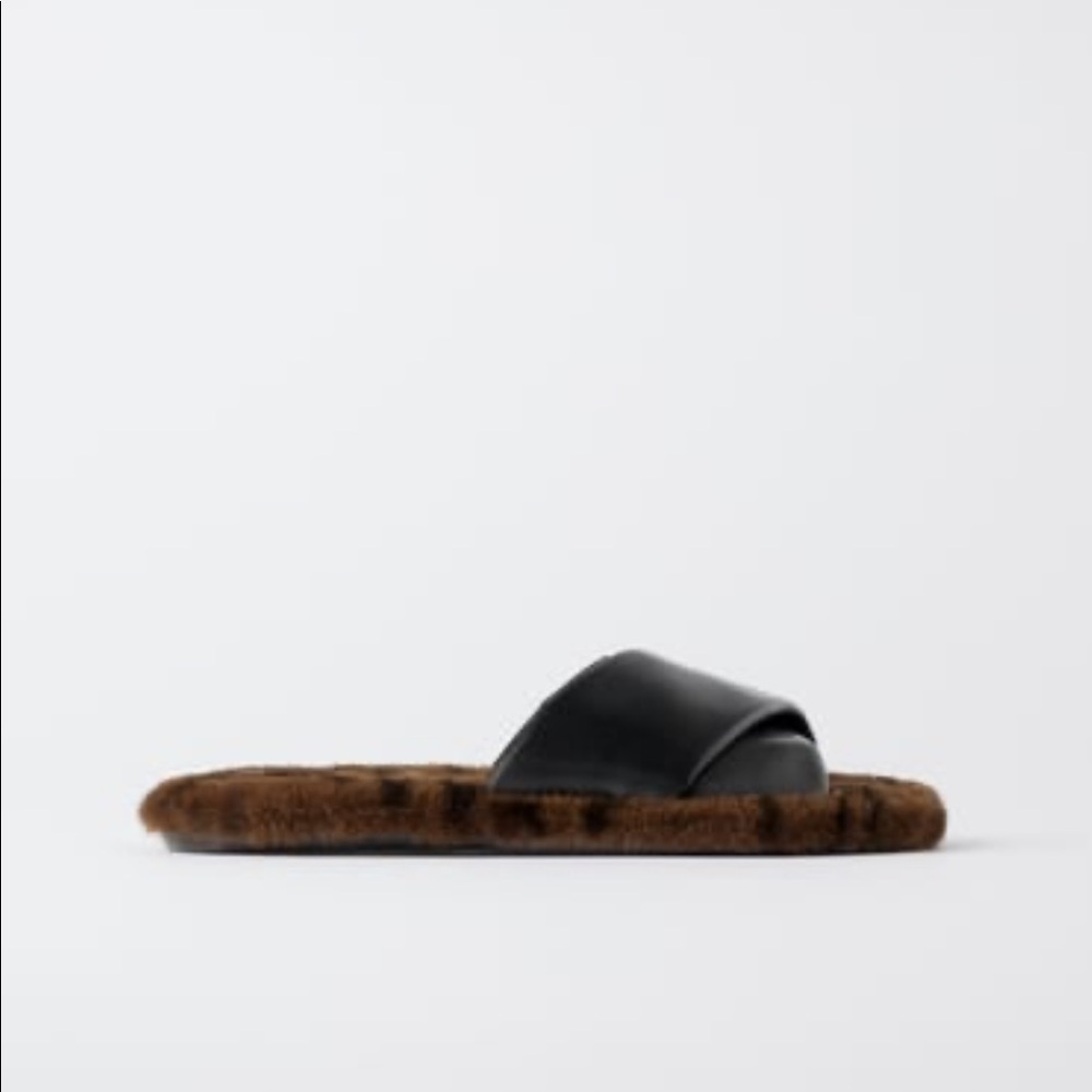 🆕Last Zara Faux Fur Animal Print Slide Sandals - Picture 2 of 5